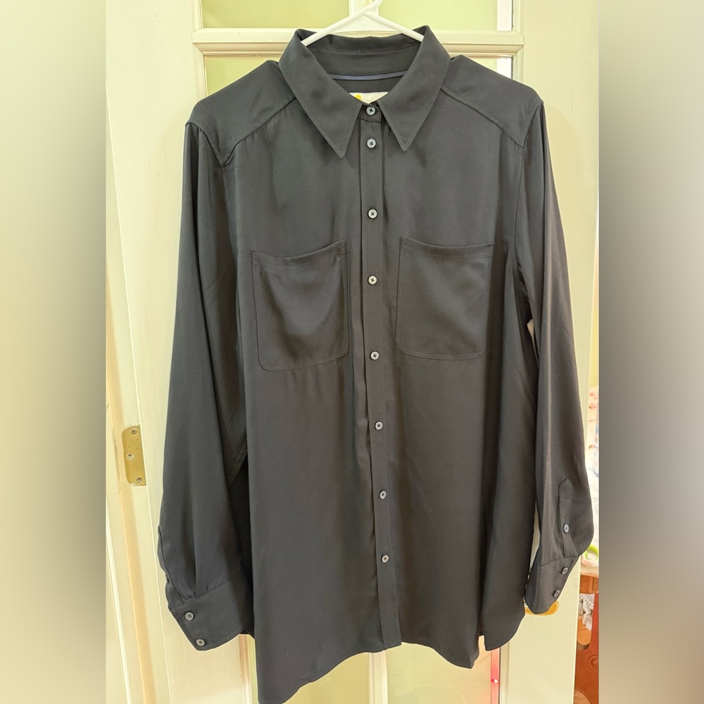 Boden Black Oversized Long-Sleeve Button Shirt Sz 12 NWT